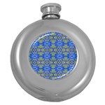 Gold And Blue Fancy Ornate Pattern Round Hip Flask (5 oz)