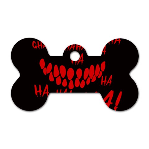 Demonic Laugh, Spooky red teeth monster in dark, Horror theme Dog Tag Bone (Two Sides) from ArtsNow.com Front