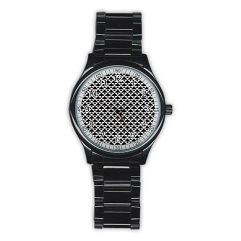 Black and white Triangles pattern, geometric Stainless Steel Round Watch from ArtsNow.com Front