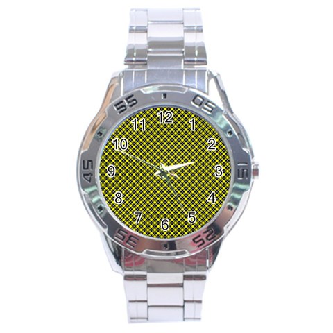 Cute yellow tartan pattern, classic buffalo plaid theme Stainless Steel Analogue Watch from ArtsNow.com Front