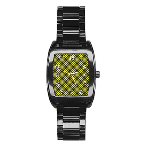 Cute yellow tartan pattern, classic buffalo plaid theme Stainless Steel Barrel Watch from ArtsNow.com Front