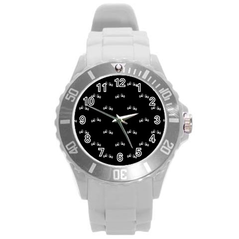 Black And White Boxing Motif Pattern Round Plastic Sport Watch (L) from ArtsNow.com Front