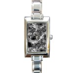 Tropical leafs pattern, black and white jungle theme Rectangle Italian Charm Watch