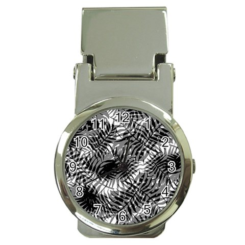 Tropical leafs pattern, black and white jungle theme Money Clip Watches from ArtsNow.com Front
