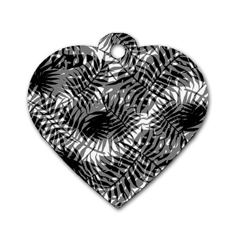 Tropical leafs pattern, black and white jungle theme Dog Tag Heart (One Side) from ArtsNow.com Front