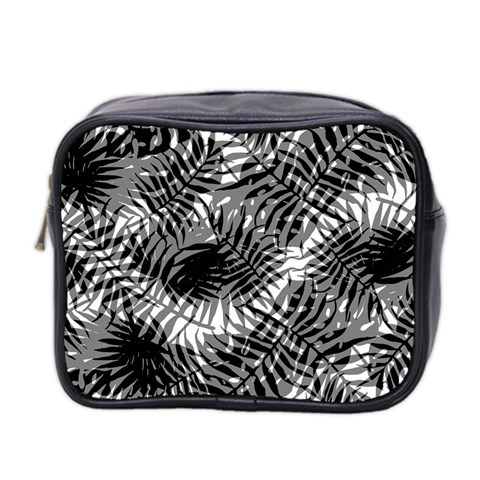 Tropical leafs pattern, black and white jungle theme Mini Toiletries Bag (Two Sides) from ArtsNow.com Front