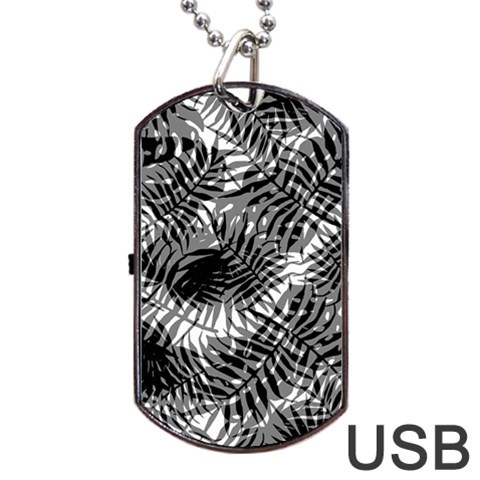 Tropical leafs pattern, black and white jungle theme Dog Tag USB Flash (Two Sides) from ArtsNow.com Front