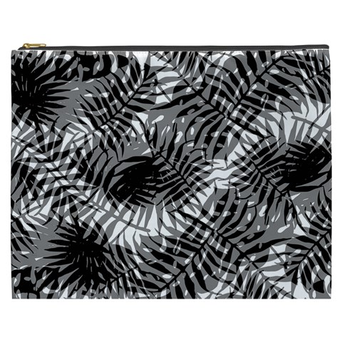 Tropical leafs pattern, black and white jungle theme Cosmetic Bag (XXXL) from ArtsNow.com Front