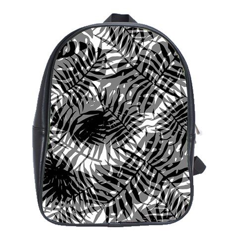 Tropical leafs pattern, black and white jungle theme School Bag (XL) from ArtsNow.com Front