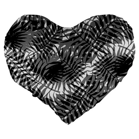 Tropical leafs pattern, black and white jungle theme Large 19  Premium Heart Shape Cushions from ArtsNow.com Back