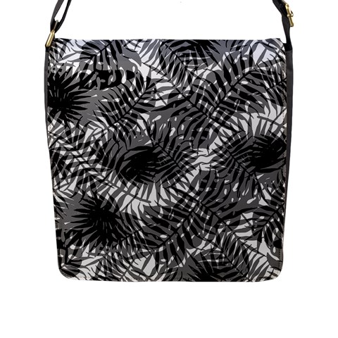 Tropical leafs pattern, black and white jungle theme Flap Closure Messenger Bag (L) from ArtsNow.com Front