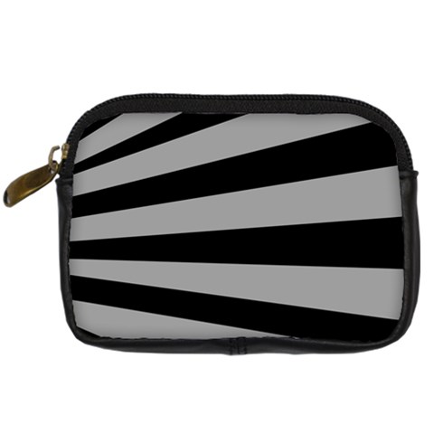 Striped black and grey colors pattern, silver geometric lines Digital Camera Leather Case from ArtsNow.com Front