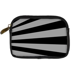Striped black and grey colors pattern, silver geometric lines Digital Camera Leather Case from ArtsNow.com Front
