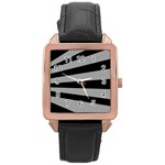 Striped black and grey colors pattern, silver geometric lines Rose Gold Leather Watch 