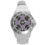 Black Petals Round Plastic Sport Watch (L)