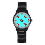 Soda Cans on blue Stainless Steel Round Watch