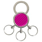 Pink Diagonal Lines 3-Ring Key Chain