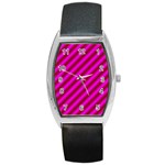 Pink Diagonal Lines Barrel Style Metal Watch