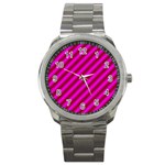 Pink Diagonal Lines Sport Metal Watch