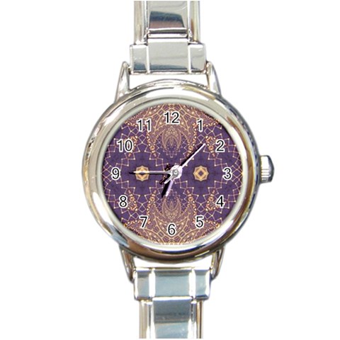 Gold and purple Round Italian Charm Watch from ArtsNow.com Front