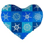 Snowflakes Large 19  Premium Flano Heart Shape Cushions