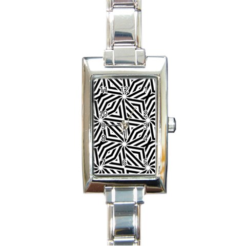 Black and white abstract lines, geometric pattern Rectangle Italian Charm Watch from ArtsNow.com Front