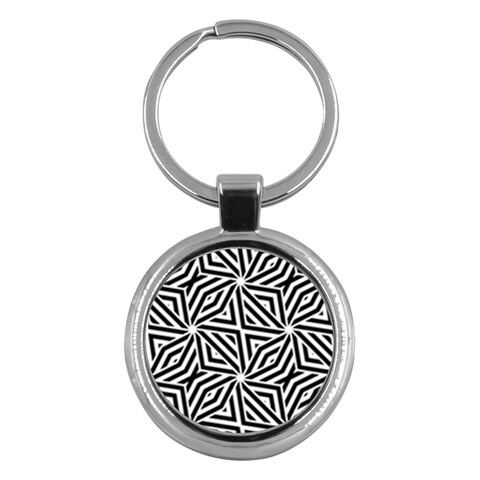 Black and white abstract lines, geometric pattern Key Chain (Round) from ArtsNow.com Front
