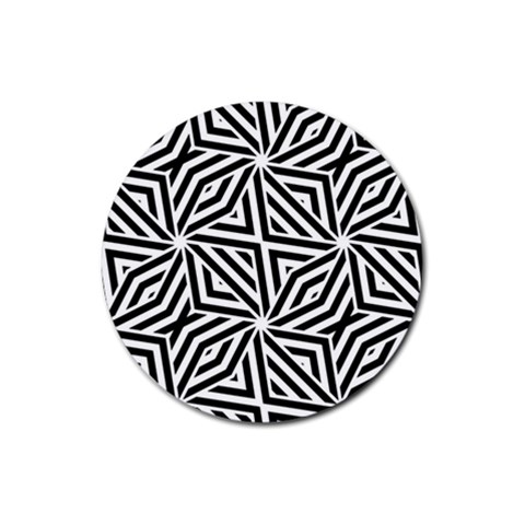 Black and white abstract lines, geometric pattern Rubber Coaster (Round)  from ArtsNow.com Front