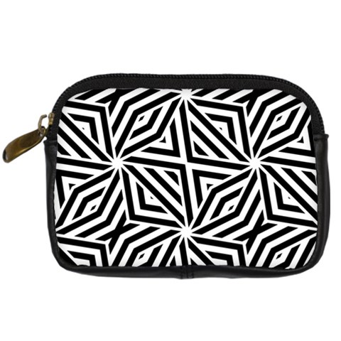Black and white abstract lines, geometric pattern Digital Camera Leather Case from ArtsNow.com Front