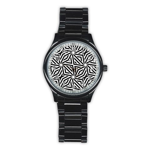 Black and white abstract lines, geometric pattern Stainless Steel Round Watch from ArtsNow.com Front