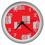 Gray Squares on red Wall Clock (Silver)