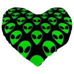 We are WATCHING you! Aliens pattern, UFO, faces Large 19  Premium Flano Heart Shape Cushions