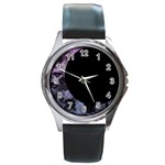Floral pink and purple moon Round Metal Watch