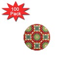 Red Green Floral Pattern 1  Mini Magnets (100 pack) 