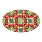 Red Green Floral Pattern Oval Magnet