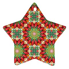 Red Green Floral Pattern Star Ornament (Two Sides) from ArtsNow.com Front