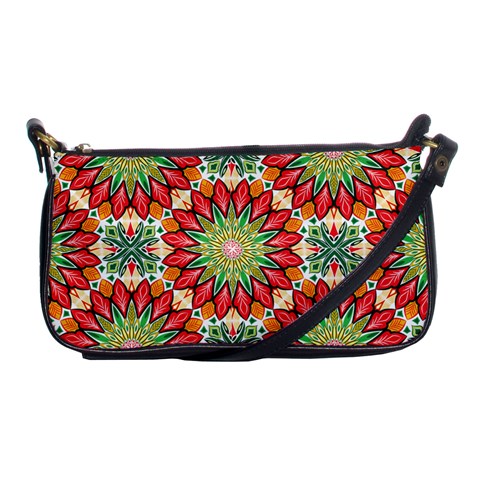 Red Green Floral Pattern Shoulder Clutch Bag from ArtsNow.com Front