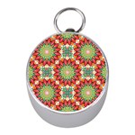 Red Green Floral Pattern Mini Silver Compasses