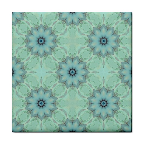 Mint floral pattern Tile Coaster from ArtsNow.com Front