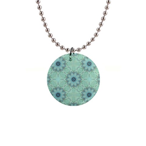 Mint floral pattern 1  Button Necklace from ArtsNow.com Front