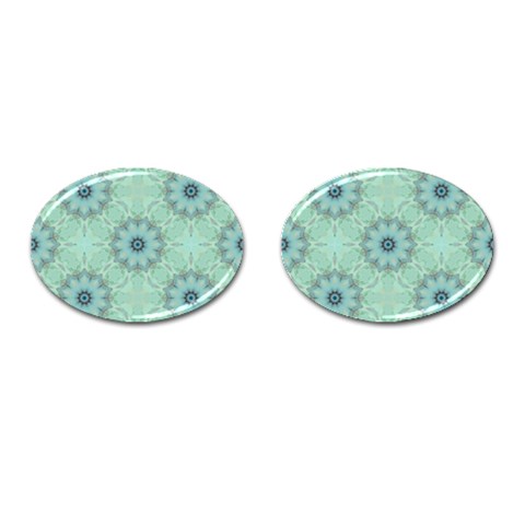 Mint floral pattern Cufflinks (Oval) from ArtsNow.com Front(Pair)