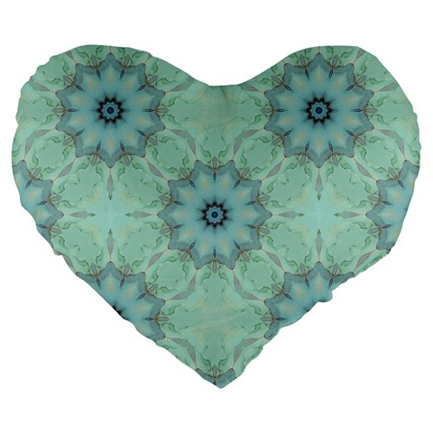 Mint floral pattern Large 19  Premium Heart Shape Cushions from ArtsNow.com Front