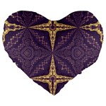 Purple and gold Large 19  Premium Flano Heart Shape Cushions