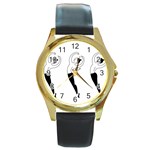 Classical Ballet Dancers Round Gold Metal Watch