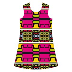 Pink yellow green shapes                                                           Kids  Short Sleeve Velvet Dress from ArtsNow.com Front