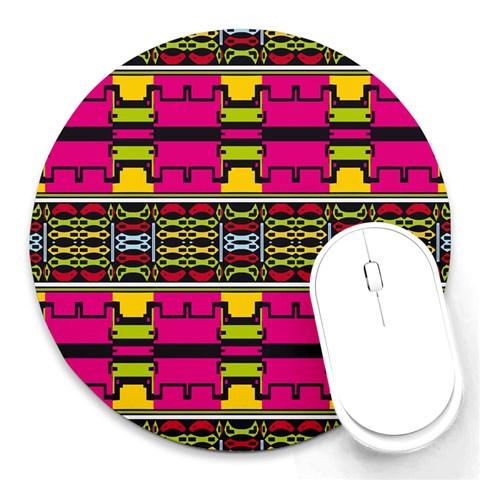Pink yellow green shapes                                                       Round Mousepad from ArtsNow.com Front