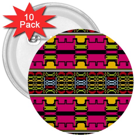 Pink yellow green shapes                                                       3  Button (10 pack) from ArtsNow.com Front