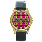 Pink yellow green shapes                                                       Round Gold Metal Watch