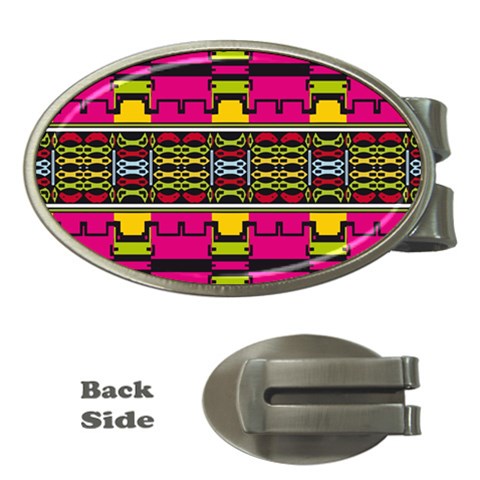 Pink yellow green shapes                                                       Money Clip (Oval) from ArtsNow.com Front