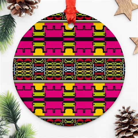 Pink yellow green shapes                                                       Ornament (Round) from ArtsNow.com Front